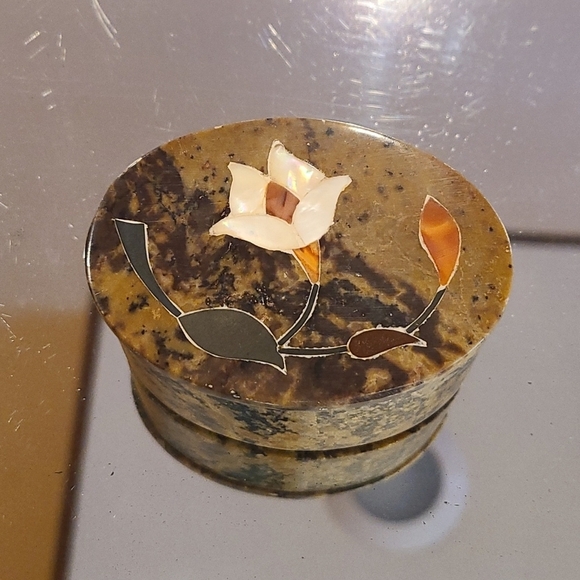 Vintage Other - Vintage soapstone inlaid stone floral trinket dish.  Made in India.